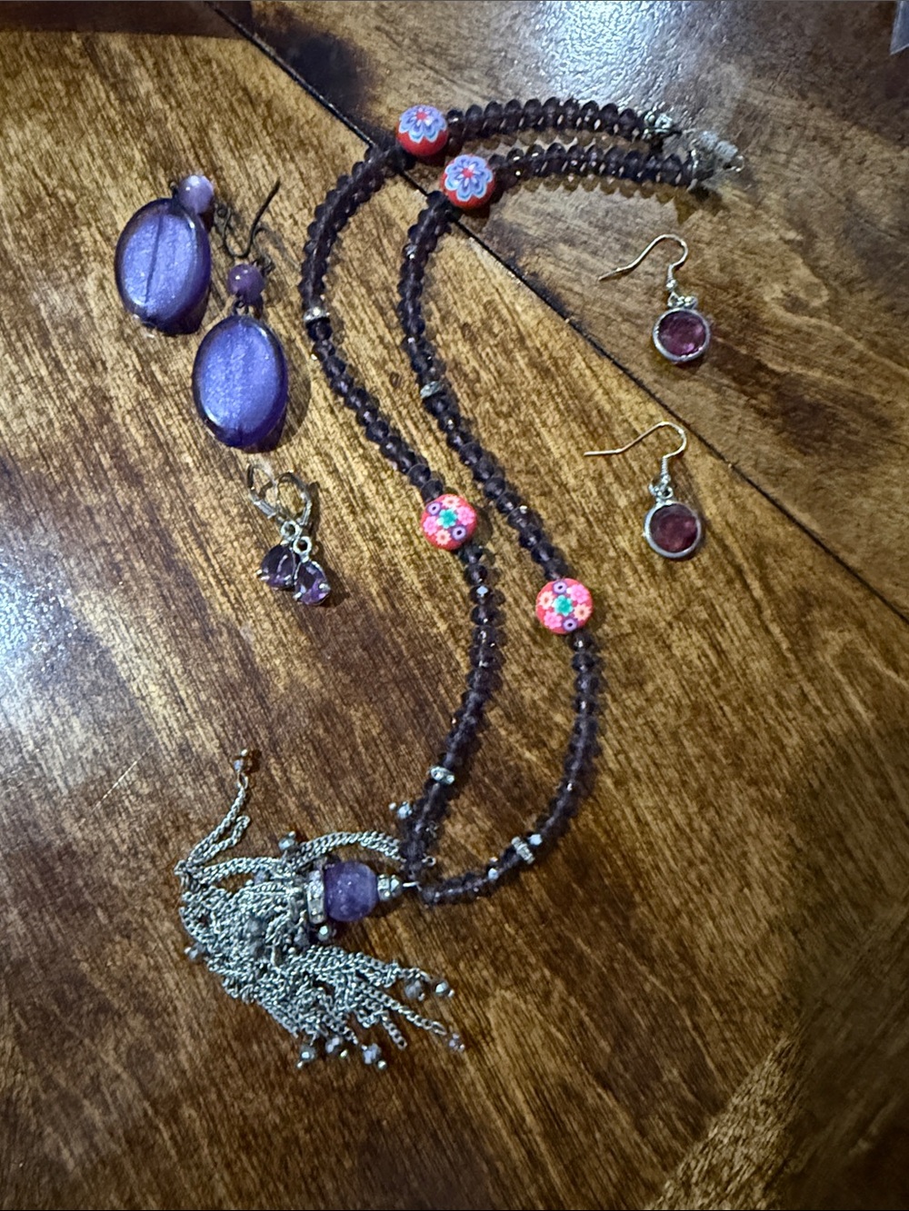 Purple Beaded Tassel Necklace by